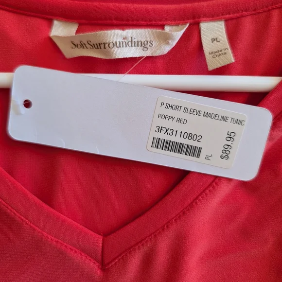 Soft Surroundings Womens Large Short Sleeve Madeline Tunic Red NWT Vacation - Picture 5 of 5